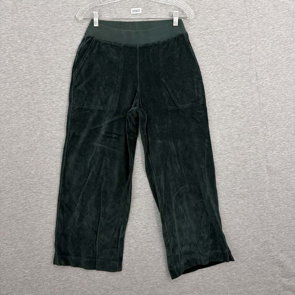 Pact Womens Small Green Velvet Wide Leg Crop Pants Stretch Organic Cotton Tan